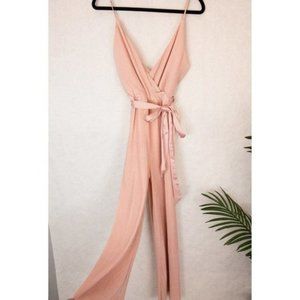Akira Jumpsuit Blush Stretchy Belted Sleeveless
